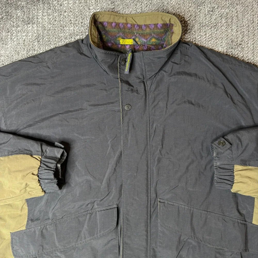 Field and Stream Vintage Mens 2XLT Tall Colorblock Jacket Black Olive Green Zip